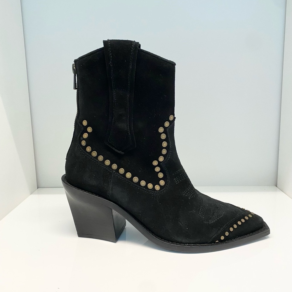Zadig & Voltaire Cara High Western Ankle Boots Black Suede Leather - Picture 7 of 10